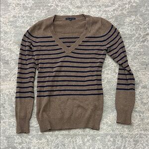 GAP Brown and Navy Striped V-Neck Sweater